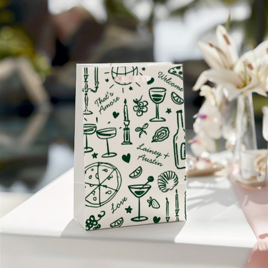 ハンドドロー図解入りの、写真付きのドの結婚歓迎抱き枕 ミディアムペーパーバッグ