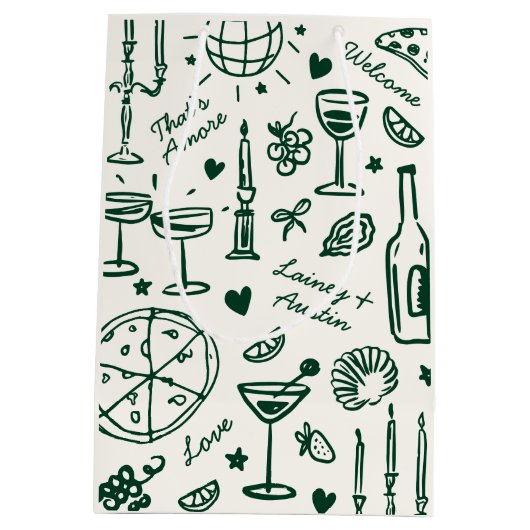 ハンドドロー図解入りの、写真付きのドの結婚歓迎抱き枕 ミディアムペーパーバッグ (裏面)