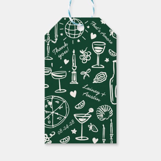 ハンドドロー図解入りの、写真付きのドの結婚歓迎 ギフトタグ (正面)