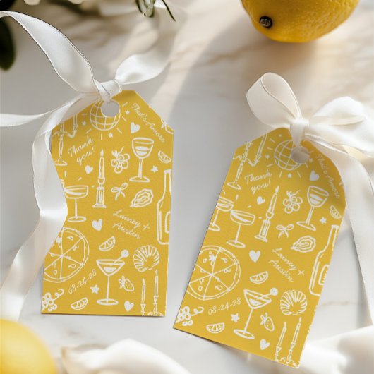 ハンドドロー図解入りの、写真付きのドの結婚歓迎 ギフトタグ