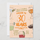 ハンドドロー図解入りの、写真付きのドオレンジカクテル誕生日 招待状 (正面)