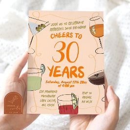 ハンドドロー図解入りの、写真付きのドオレンジカクテル誕生日 招待状