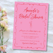 ハンドドロー図解入りの、写真付きのドピンク&レッドブライダルシャワー 招待状