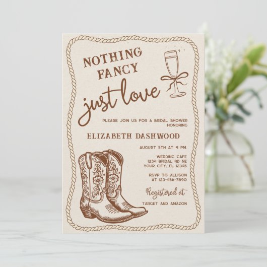 ハンドドロー女性のカーボーイブーツジャストラブブライダルシャワー 招待状 (スタンド正面)