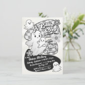 ハンドドロー小さなブー幽霊ハロウィンベビーシャワー 招待状 (スタンド正面)