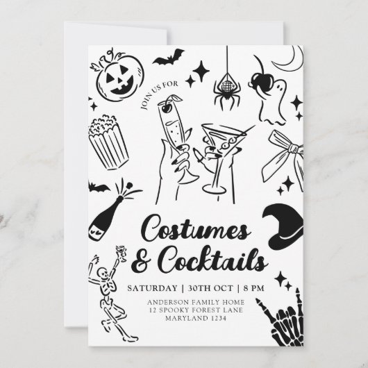 ハンドドロー式ハロウィーンの衣装パーティの招待状 招待状 (正面)