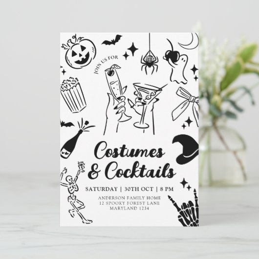 ハンドドロー式ハロウィーンの衣装パーティの招待状 招待状 (スタンド正面)