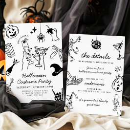 ハンドドロー式ハロウィーンの衣装パーティー 招待状