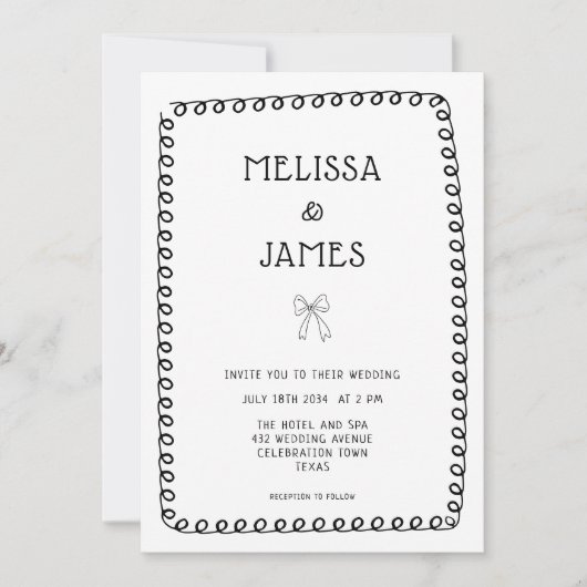 ハンドドロー弓ドードルお洒落ズ結婚 招待状 (正面)