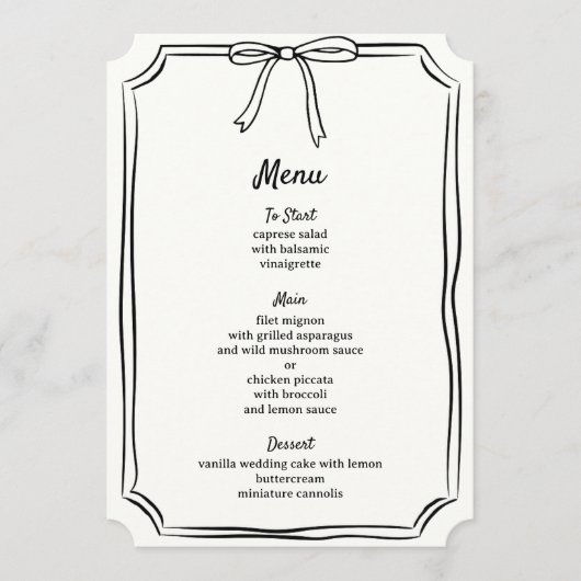 ハンドドロー弓モダン書きクラシックの結婚 メニュー (正面)