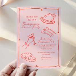 ハンドドロー感謝祭ディナー招待状 シーズンカード