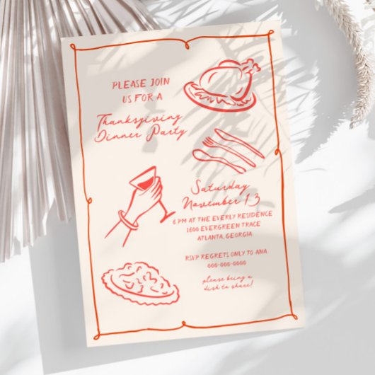 ハンドドロー感謝祭ディナー招待状 シーズンカード