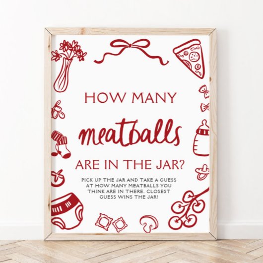 ハンドドロー推測どのくらいのミートボール赤ちゃんシャワー ポスター
