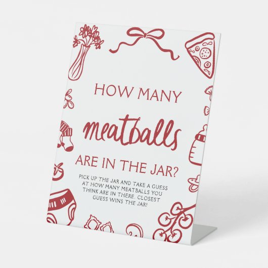 ハンドドロー推測どのくらいのミートボール赤ちゃんシャワー 台座サイン (正面)