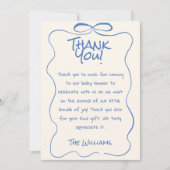 ハンドドロー書ドブルーOh男の子リボン赤ちゃんシャワー サンキューカード (正面)