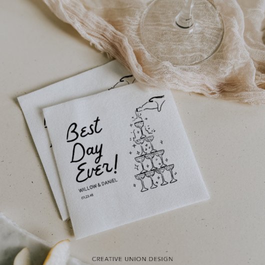 ハンドドロー最高のドシャンパンタ結婚ワー スタンダードカクテルナプキン