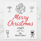 ハンドドロー楽しいクリスマスパーソナライズされたプレゼント ワインラベル (シングルラベル)
