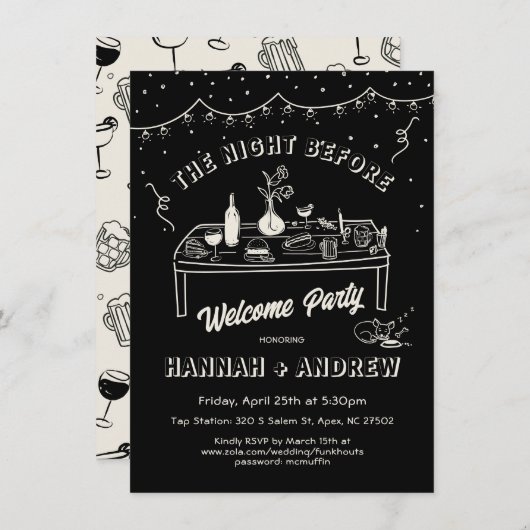 ハンドドロー気まぐれな歓迎夜の前にチワワ 招待状 (正面/裏面)