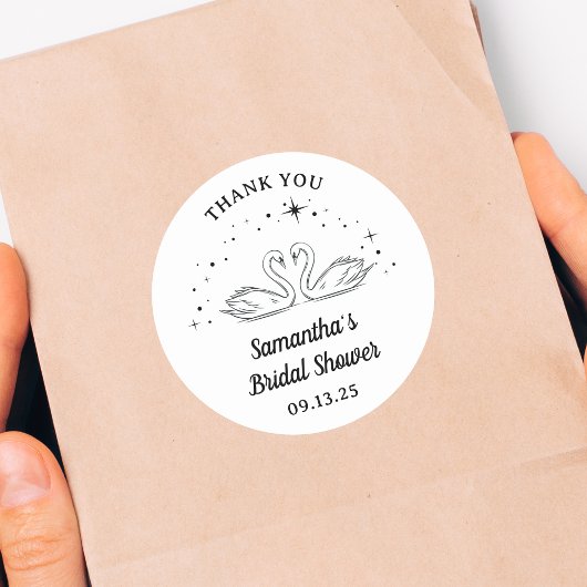 ハンドドロー白鳥エレガントブライダルシャワーありがとう ラウンドシール