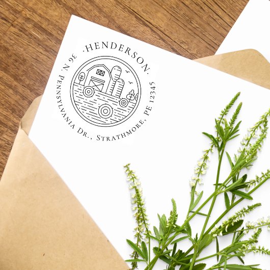 ハンドドロー素朴ドファームハウスファミリー差出人住所 ラバースタンプ