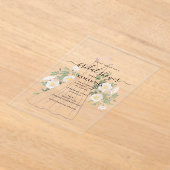 ハンドドロー結婚ドのドレスフローラブライダルシャワー アクリル招待状 (レイダウン)