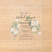 ハンドドロー結婚ドのドレスフローラブライダルシャワー アクリル招待状 (正面)