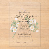 ハンドドロー結婚ドのドレスフローラブライダルシャワー アクリル招待状 (正面)