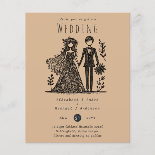 ハンドドロー結婚ドの漫画の新郎新婦テラコッタ (正面)