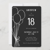 ハンドドロー誕生日バルーンブラック&ホワイトボーイズ 招待状 (正面)