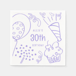 ハンドドロー誕生日パーティー任意の年齢のペリウィンクル スタンダードカクテルナプキン