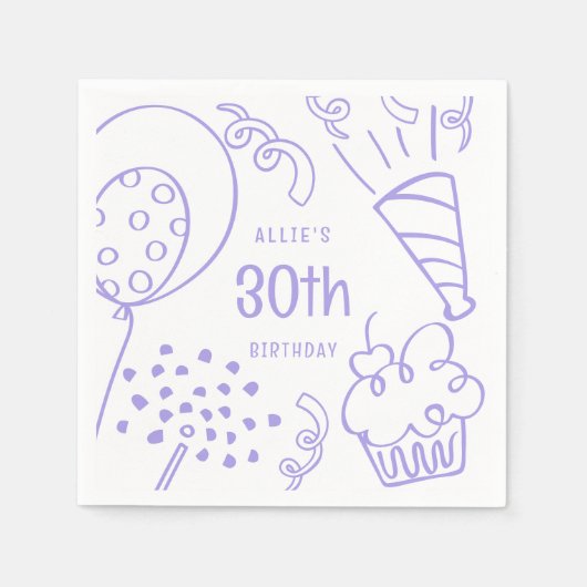 ハンドドロー誕生日パーティー任意の年齢のペリウィンクル スタンダードカクテルナプキン (正面)