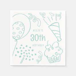 ハンドドロー誕生日パーティーAny Ageパステルグリーン スタンダードカクテルナプキン