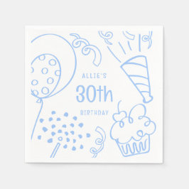 ハンドドロー誕生日パーティーAny Age Pastel Blue スタンダードカクテルナプキン