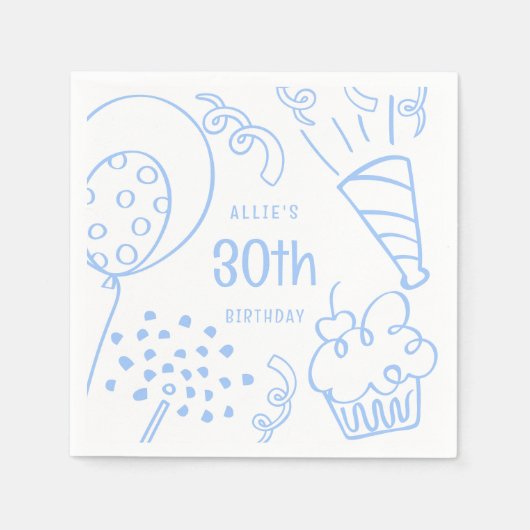 ハンドドロー誕生日パーティーAny Age Pastel Blue スタンダードカクテルナプキン (正面)