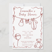 ハンドドロー赤ちゃん服ベビーシャワー 招待状 (正面)