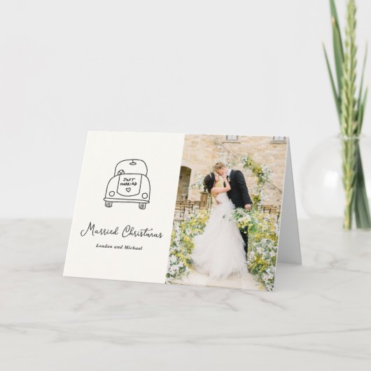 ハンドドロー車のドードル新モダン婚クリスマス シーズンカード (正面)