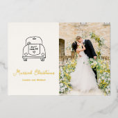 ハンドドロー車のドードル新モダン婚クリスマス 箔シーズンカード (正面)