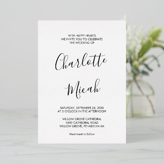 ハンドドロー銀箔ハート結婚ズ 箔招待状 (立ち正面)