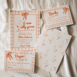 ハンドドロー間抜けグガチョウのリボン赤ちゃんシャワー 招待状