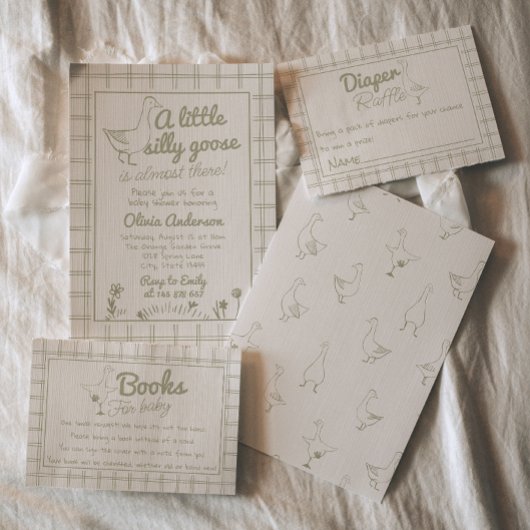 ハンドドロー間抜けグース男女兼用ベビーシャワー 招待状