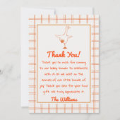 ハンドドロー間抜けドオレンジガチョウのギンガムベビーシャワー サンキューカード (正面)