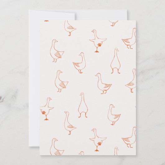 ハンドドロー間抜けドオレンジガチョウのギンガムベビーシャワー サンキューカード (裏面)