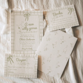 ハンドドロー間抜けドガースニュートラルギンガムベビーシャワー 招待状