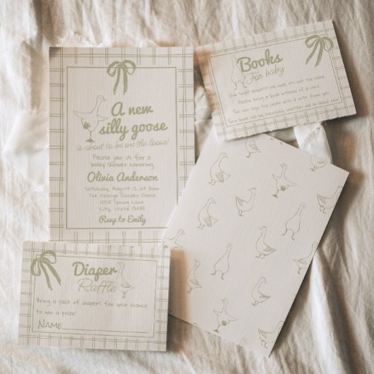 ハンドドロー間抜けドガースニュートラルギンガムベビーシャワー 招待状