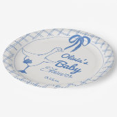 ハンドドロー青いガチョウ間抜けリボン赤ちゃんシャワー ペーパープレート (アングル)