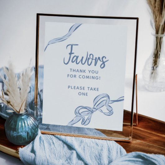 ハンドドロー青い弓ボーイベビーシャワーの好意ポスター