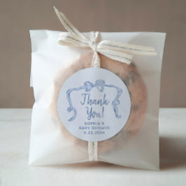 ハンドドロー青い弓ボーイベビーシャワー好意ステッカー ラウンドシール