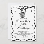 ハンドドロー黒ディスコボール30th誕生日 招待状 (正面)