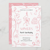 ハンドドロー1st誕生日招待状、誕生日 招待状 (正面/裏面)