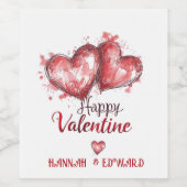 ハンドドロー2ハートバレンタイン ワインラベル (シングルラベル)